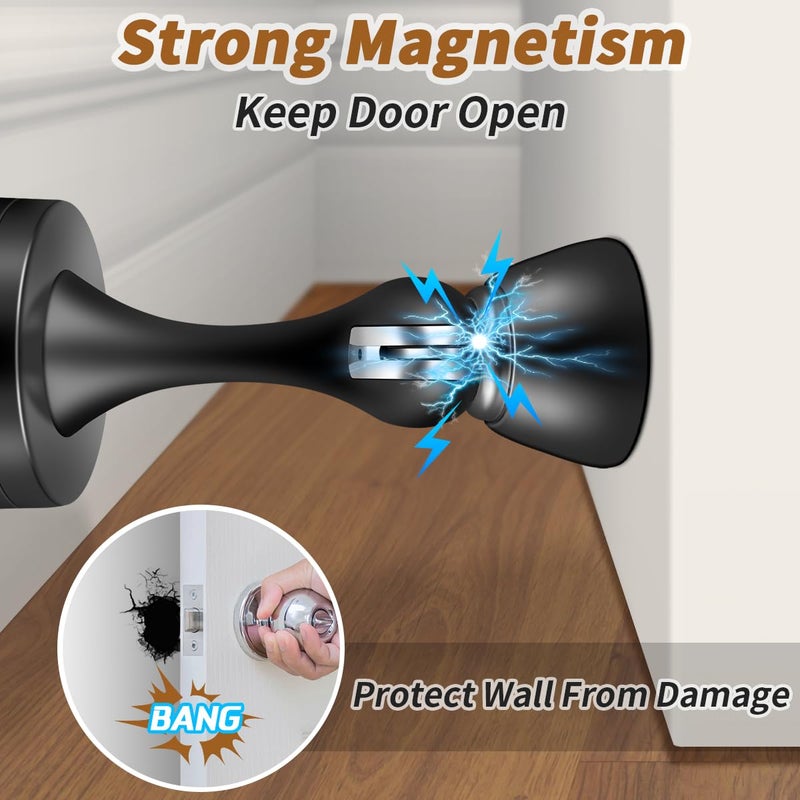 KOLAKO Magnetic Door Stops, Door Stopper Stainless Steel Magnetic Doorstop Brushed Satin Nickel, Black Wall Floor Mounted Door Holder Catch for Bedroom Bathroom Kitchen Home Office - Image 3